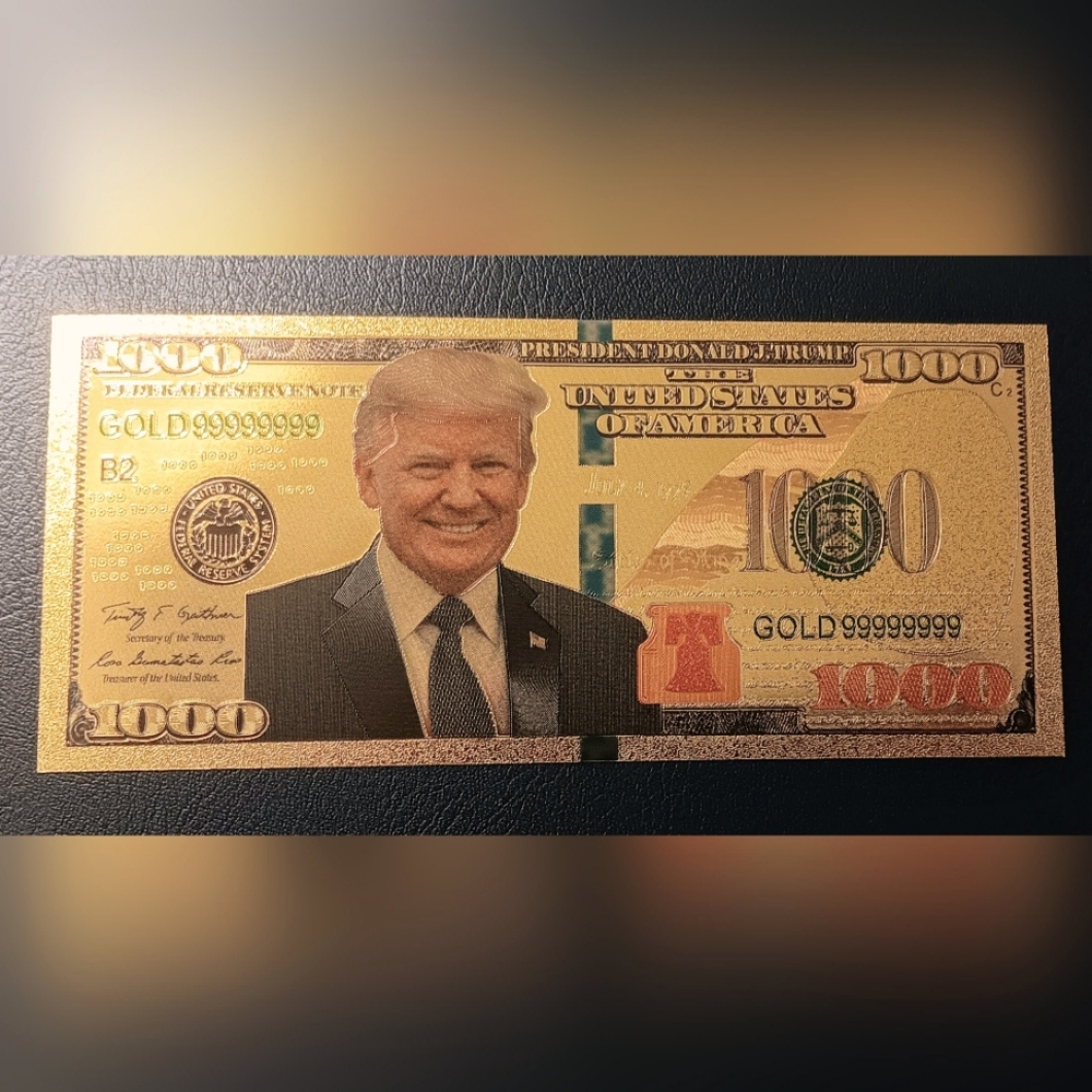 (1) President Donald Trump Colorized $1000 Dollar Bill Gold Foil Banknote